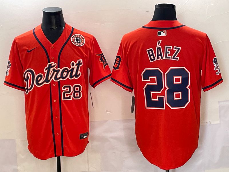 Men 2025 Detroit Tigers #28 Baez Orange Nike MLB Jersey style 05->detroit tigers->MLB Jersey